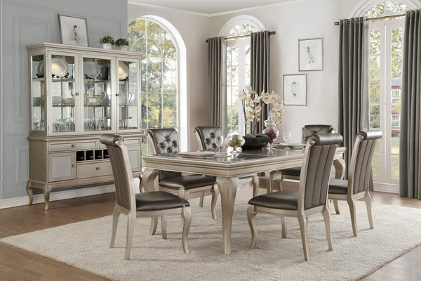 English Elm Modern Glam Silver Finish 7-Piece Dining Set With Extendable Table & Crystal Tufted Chairs For Elegance B011S00561