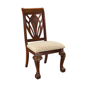 English Elm Elegant Traditional Side Chairs Set of 2 Dark Cherry Finish Brown Fabric Seats Classic Inlay Accents B01152166