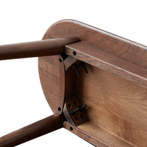 English Elm Natural Oak Dining Bench with Half Round Ends Solid Wood Seat for Entryway or Bedroom W128352195