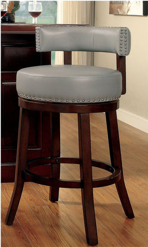English Elm Sherly 30" Swivel Bar Stools Set of 2 — Dark Oak Solid Wood, Gray Leatherette, Nailhead Trim Comfort B01152174