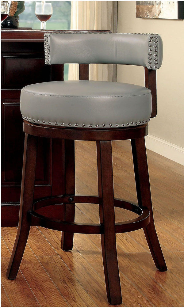 English Elm Sherly 30" Swivel Bar Stools Set of 2 — Dark Oak Solid Wood, Gray Leatherette, Nailhead Trim Comfort B01152174