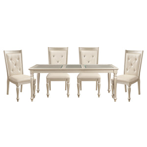 English Elm Traditional Silver Finish Dining Table with 1-Leaf Extension, Shagreen Glass Top & Elegant Legs, 60–78" B01152850