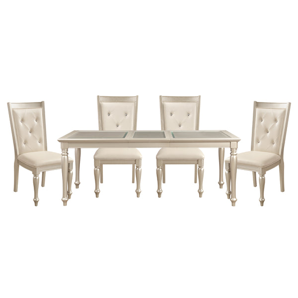 English Elm Traditional Silver Finish Dining Table with 1-Leaf Extension, Shagreen Glass Top & Elegant Legs, 60–78" B01152850