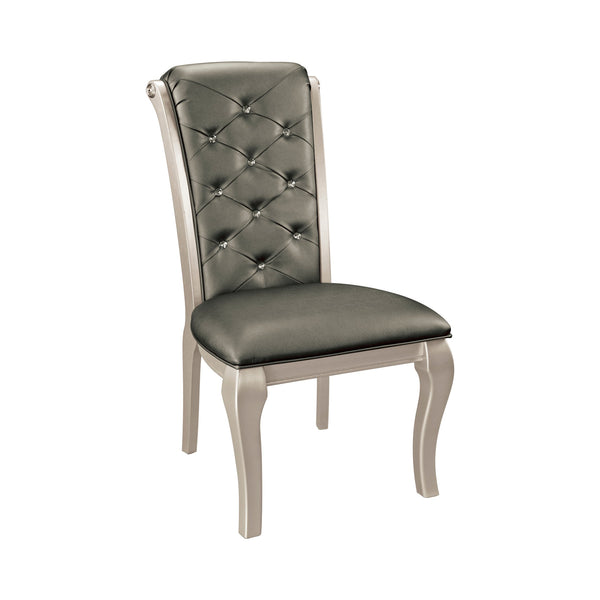 English Elm Crystal Silver Button-Tufted Side Chairs Set of 2 — Gray Faux Leather Upholstered Dining Seats with Cabriole Legs B01152164