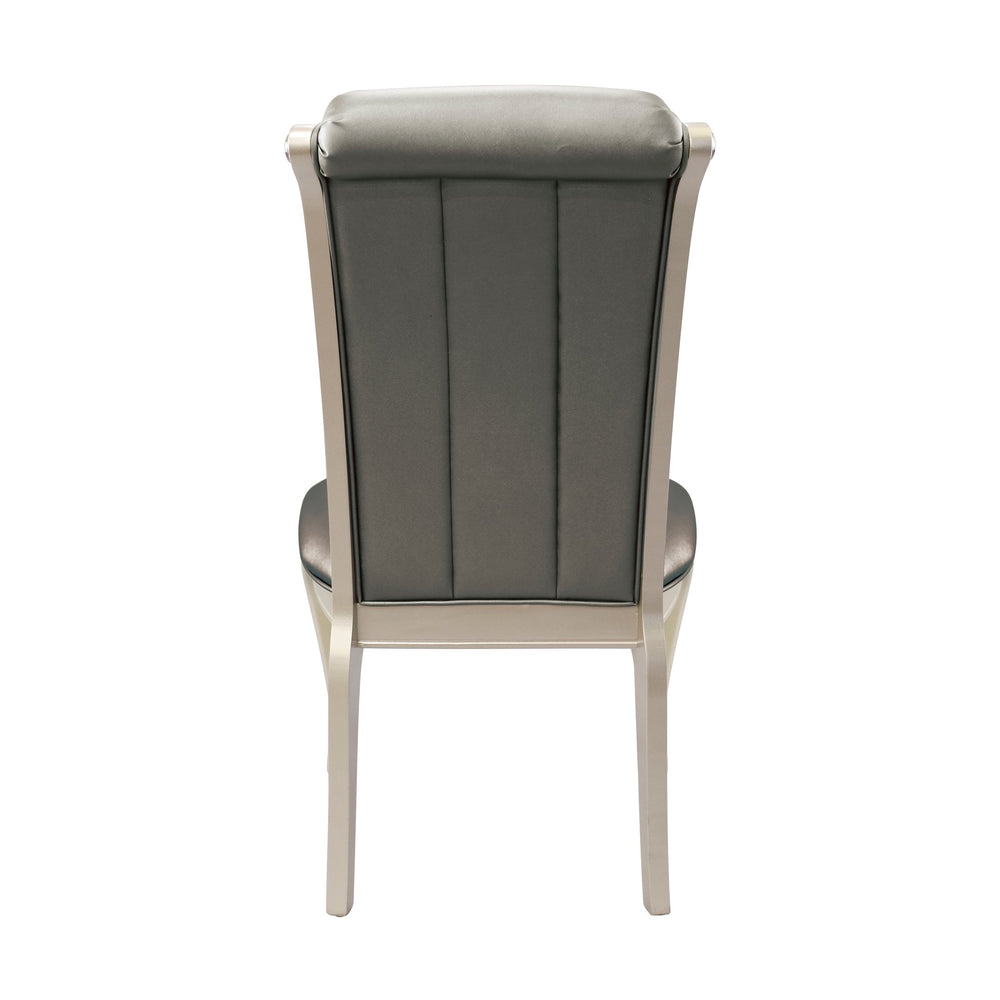 English Elm Crystal Silver Button-Tufted Side Chairs Set of 2 — Gray Faux Leather Upholstered Dining Seats with Cabriole Legs B01152164