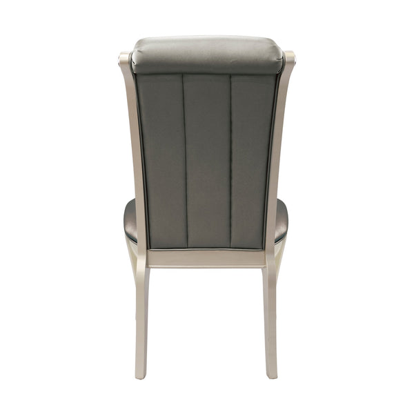 English Elm Crystal Silver Button-Tufted Side Chairs Set of 2 — Gray Faux Leather Upholstered Dining Seats with Cabriole Legs B01152164