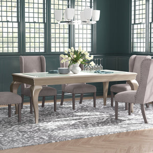 English Elm Modern Silver Glam Dining Table with Cabriole Legs & Glass Insets, 42-84" Extendable, 30.5"H B01152169