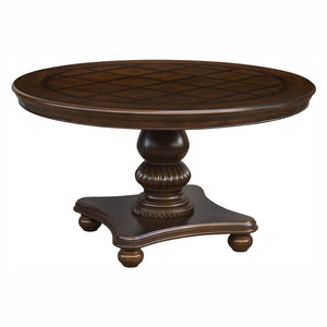 English Elm Traditional Elegant Dining Table with Double Pedestal, Parquet Veneer Top and Carved Molding Finish Brown Mix 57 L x 57 W x 5.5 H B011S00138