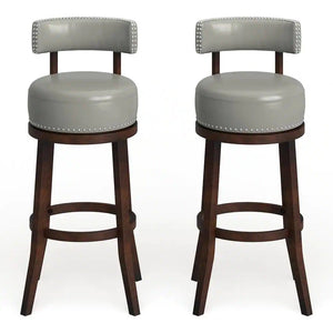 English Elm Sherly 30" Swivel Bar Stools Set of 2 — Dark Oak Solid Wood, Gray Leatherette, Nailhead Trim Comfort B01152174