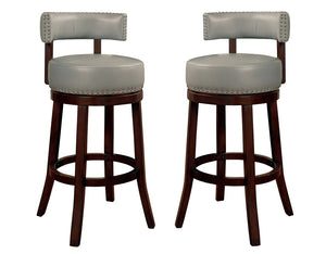 English Elm Sherly 30" Swivel Bar Stools Set of 2 — Dark Oak Solid Wood, Gray Leatherette, Nailhead Trim Comfort B01152174