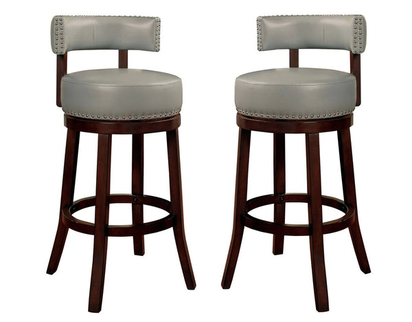 English Elm Sherly 30" Swivel Bar Stools Set of 2 — Dark Oak Solid Wood, Gray Leatherette, Nailhead Trim Comfort B01152174