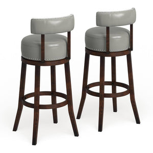 English Elm Sherly 30" Swivel Bar Stools Set of 2 — Dark Oak Solid Wood, Gray Leatherette, Nailhead Trim Comfort B01152174