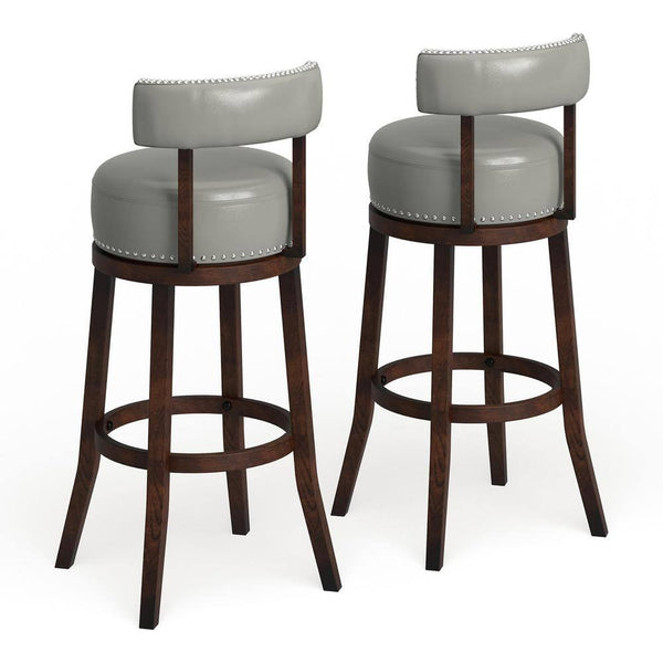 English Elm Sherly 30" Swivel Bar Stools Set of 2 — Dark Oak Solid Wood, Gray Leatherette, Nailhead Trim Comfort B01152174