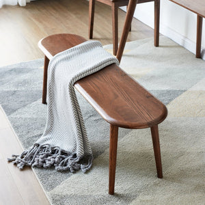 English Elm Natural Oak Dining Bench with Half Round Ends Solid Wood Seat for Entryway or Bedroom W128352195