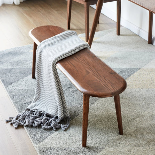 English Elm Natural Oak Dining Bench with Half Round Ends Solid Wood Seat for Entryway or Bedroom W128352195