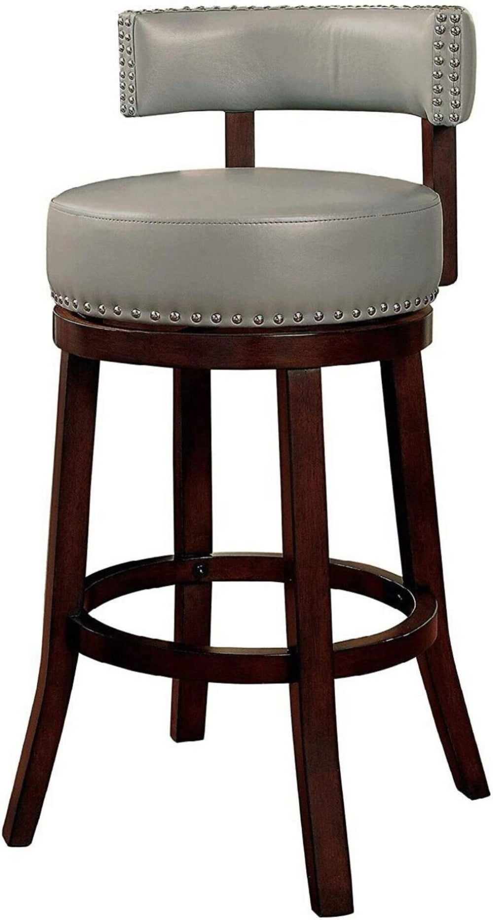 English Elm Sherly 30" Swivel Bar Stools Set of 2 — Dark Oak Solid Wood, Gray Leatherette, Nailhead Trim Comfort B01152174