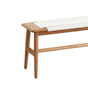 English Elm Woven Cane Seat Oak Dining Bench Handcrafted Hardwood Frame for Bedroom or Entryway W128352202