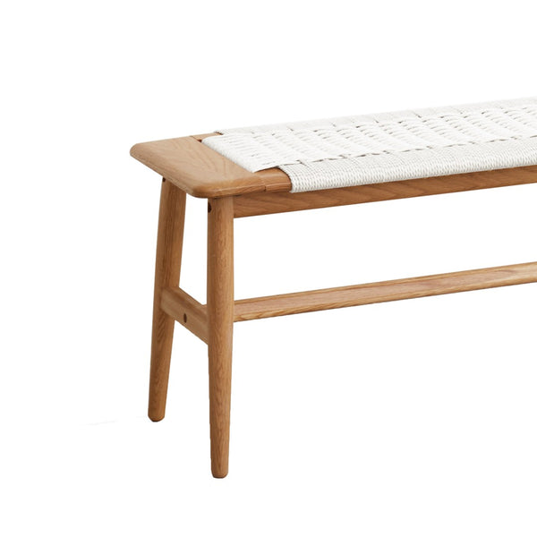 English Elm Woven Cane Seat Oak Dining Bench Handcrafted Hardwood Frame for Bedroom or Entryway W128352202