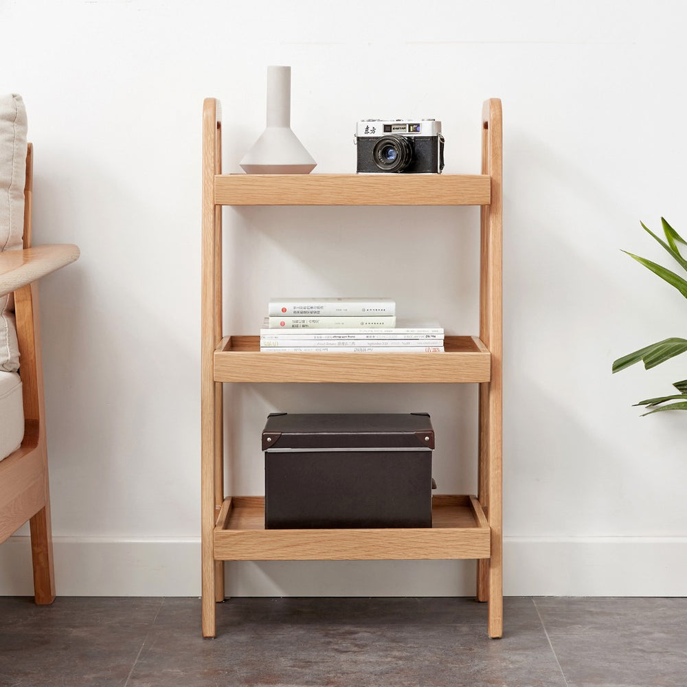 English Elm Storage Bench with Three Open Tiers Solid Beech Wood Shoe Organizer for Entryway W128352205