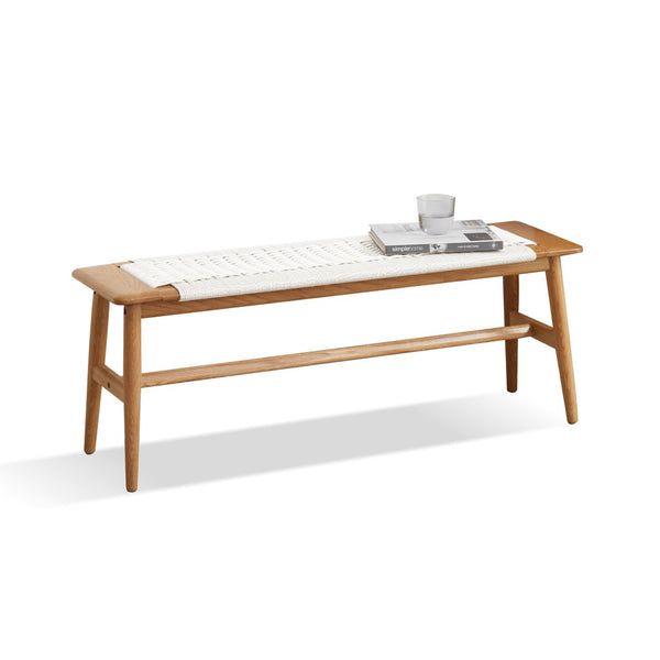 English Elm Woven Cane Seat Oak Dining Bench Handcrafted Hardwood Frame for Bedroom or Entryway W128352202
