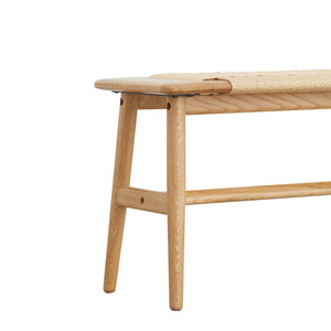 English Elm (1.1m) Handwoven Cane Seat Oak Bench Low Profile Frame for Bedroom or Entryway W128352203