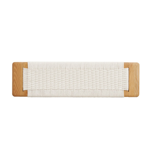 English Elm Woven Cane Seat Oak Dining Bench Handcrafted Hardwood Frame for Bedroom or Entryway W128352202