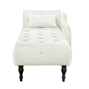 English Elm Aijia Velvet Chaise Lounge with Tufted Buttons, Nailhead Trim & Solid Wood Legs for Comfort White W111740823