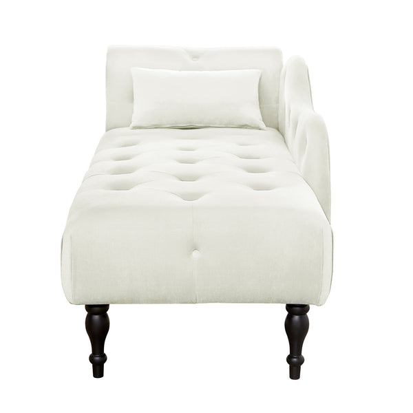 English Elm Aijia Velvet Chaise Lounge with Tufted Buttons, Nailhead Trim & Solid Wood Legs for Comfort White W111740823
