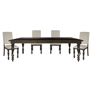 English Elm Transitional Grayish Brown Draw-Leaf Dining Table 42-90" Birch Veneer, Traditional Casual Appeal B01152302