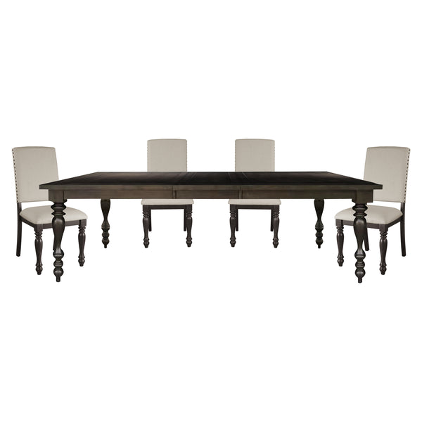 English Elm Transitional Grayish Brown Draw-Leaf Dining Table 42-90" Birch Veneer, Traditional Casual Appeal B01152302