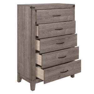 English Elm Brownish Industrial 5-Drawer Chest 34"x16"x48" Weathered Melamine Finish Dark Metal Rivet Accents B01152308