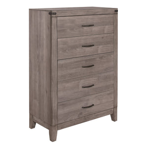 English Elm Brownish Industrial 5-Drawer Chest 34"x16"x48" Weathered Melamine Finish Dark Metal Rivet Accents B01152308