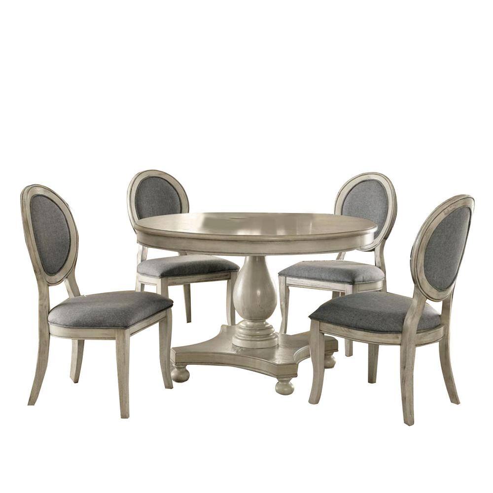 English Elm Transitional Antique White Gray Side Chairs Set of 2 — Padded Linen-Look Upholstery, Solid Wood Elegance B01152296