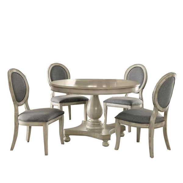 English Elm Transitional Antique White Gray Side Chairs Set of 2 — Padded Linen-Look Upholstery, Solid Wood Elegance B01152296