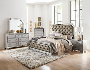 English Elm Glamorous Avondale Silver 7-Drawer Dresser with Beveled Mirrored Trim and Drop Pulls — Modern Luxe Bedroom Furniture B011134404