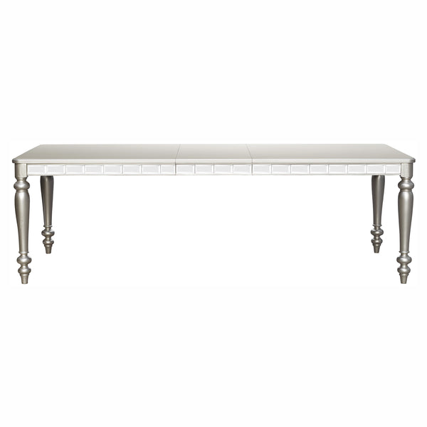 English Elm Glamourous Silver Finish Rectangular Dining Table with Extendable Leaf, Mirrored Apron, 42–96" Length B01152297