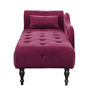 English Elm Aijia Velvet Chaise Lounge 60.6" Tufted Buttons Nailhead Trim Solid Wood Legs with Pillow, Burgundy W111738366