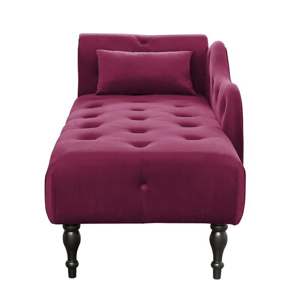 English Elm Aijia Velvet Chaise Lounge 60.6" Tufted Buttons Nailhead Trim Solid Wood Legs with Pillow, Burgundy W111738366
