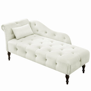 English Elm Aijia Velvet Chaise Lounge with Tufted Buttons, Nailhead Trim & Solid Wood Legs for Comfort White W111740823