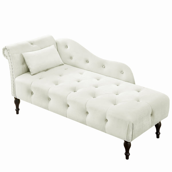English Elm Aijia Velvet Chaise Lounge with Tufted Buttons, Nailhead Trim & Solid Wood Legs for Comfort White W111740823