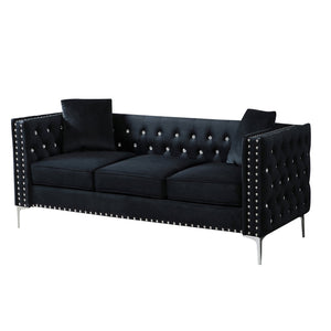 English Elm 82.3" Modern Velvet Sofa With Jeweled Button Tufting & Chrome Legs - Includes 2 Matching Pillows! W1117S00007