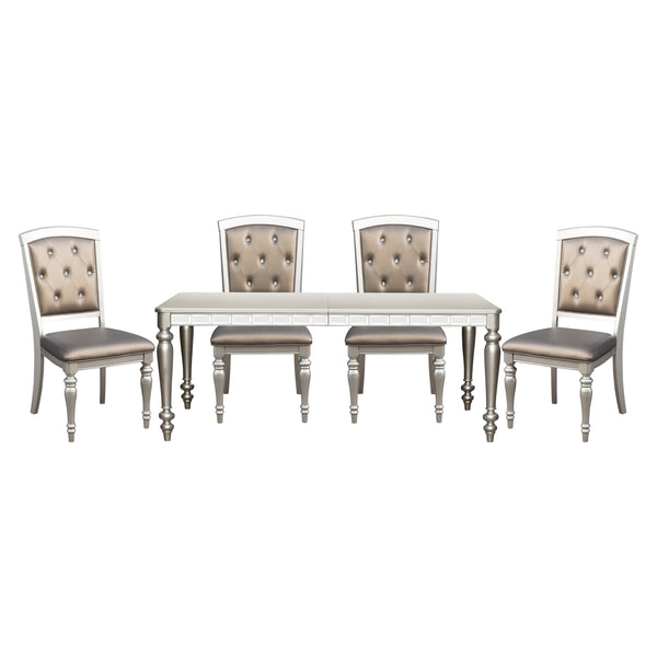 English Elm Glamourous Silver Finish Rectangular Dining Table with Extendable Leaf, Mirrored Apron, 42–96" Length B01152297