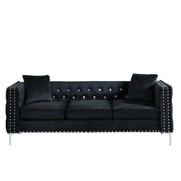 English Elm 82.3" Modern Velvet Sofa With Jeweled Button Tufting & Chrome Legs - Includes 2 Matching Pillows! W1117S00007