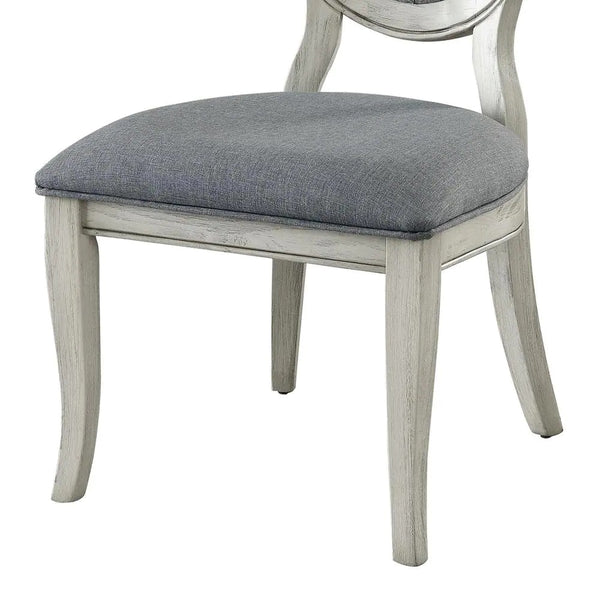 English Elm Transitional Antique White Gray Side Chairs Set of 2 — Padded Linen-Look Upholstery, Solid Wood Elegance B01152296