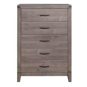 English Elm Brownish Industrial 5-Drawer Chest 34"x16"x48" Weathered Melamine Finish Dark Metal Rivet Accents B01152308