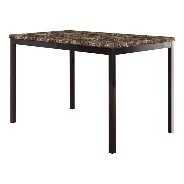 English Elm Simple Faux Marble Dining Table 48" Brown Top with Black Metal Frame for Compact Transitional Spaces B01152299