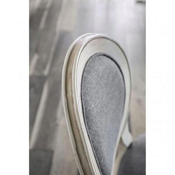 English Elm Transitional Antique White Gray Side Chairs Set of 2 — Padded Linen-Look Upholstery, Solid Wood Elegance B01152296