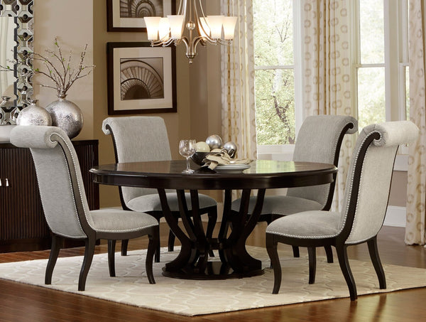 English Elm Contemporary Espresso Wood Frame Dining Chairs Nailhead Trim Gray Fabric Set of 2 B011S02488