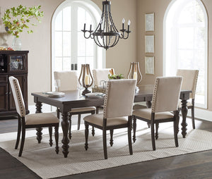 English Elm Transitional Grayish Brown Draw-Leaf Dining Table 42-90" Birch Veneer, Traditional Casual Appeal B01152302