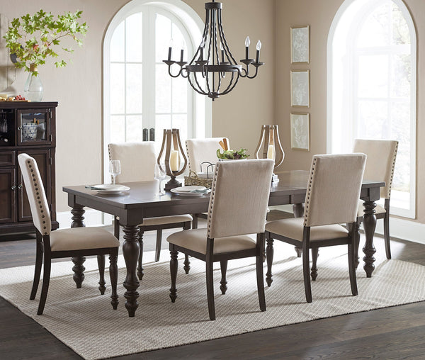 English Elm Transitional Grayish Brown Draw-Leaf Dining Table 42-90" Birch Veneer, Traditional Casual Appeal B01152302